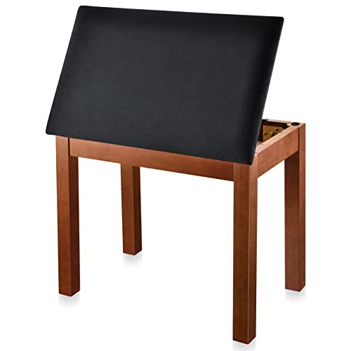 Donner Piano Bench with Storage, Solid Wood Keyboard Bench Piano Bookcase Stool Chair Seat with High-Density Suede Cushion, Brown - image 7