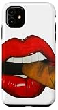 Custodia per iPhone 11 Donne Sexy Fumare Cubano Sigaro Rosso Labbra Fumare