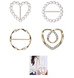 4-Piece Scarf Ring Clips, T-Shirt Ties Clips and Shirt Clip Buckles, Fashion Metal Rhinestone Faux Pearl Accessories for Women, Clothes Corner Knotted Button and Boot Straps Fixing Kit(4 Styles) ﻿