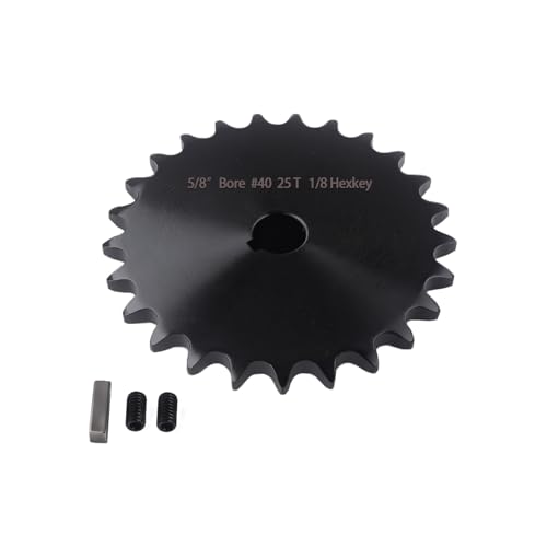 Image of #40 Roller Chain Sprocket 25 Tooth 5 /8 inch Bore 3 /16 inch Keyway Black Oxide Rust-Proof with 2 Set Screws & Key Included for Mini Bike Go-Kart Balanced Performance, Hardened 1045 Steel 40BS25-5 /8