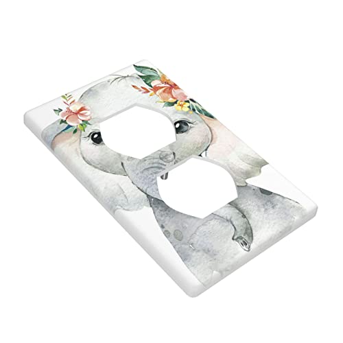 Cute Elephant Single Duplex Outlet Cover Wall Plate Decorative 1 Gang Electrical Receptacle For Kitchen Bathroom Bedroom Home Decor Standard Size 4.5" X 2.76" #TOP2