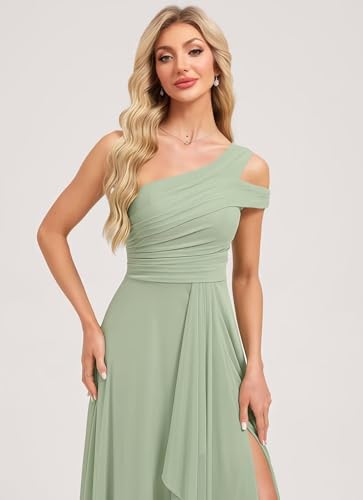 One Shoulder Bridesmaid Dresses for Wedding Long Prom Dress Pleated Chiffon Formal Party Gowns with Ruffles Slit4