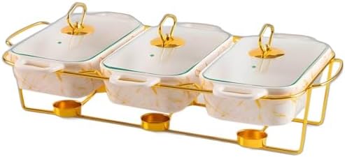 Ceramic Chafing Dish Buffet Set with Glass Lid - Ideal for Food Warming at Weddings, Birthdays, Parties & Events - Elegant Serving Solution for Catering