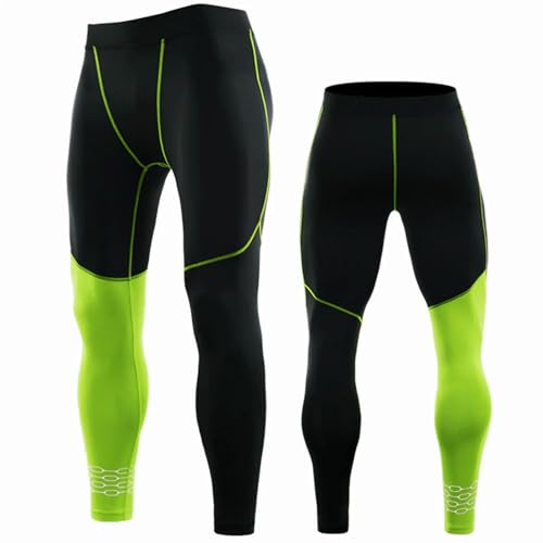 ZERAOKE Men’S Compression Pants,Men Sports Leggings for Running Training Gym,Moisture Wicking Base Layer Tights-Fluorescent Green-S
