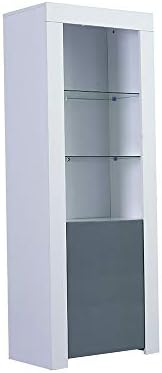 Panana Sideboard Cupboard Unit Cabinet 63inch Tall Bookcase Bookshelf 5-Tier Shelves Sideboard Unit Freestanding Tower Storage Stand Unit With 16colors RGB LED Lights (Grey)