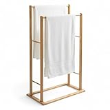 Toallero de pie portatil de Madera bambú con 2 Porta Toallas de Barras para...