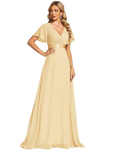 Robe de soirée jaune Ever-Pretty col double V tenue de cérémonie fluide taille 34