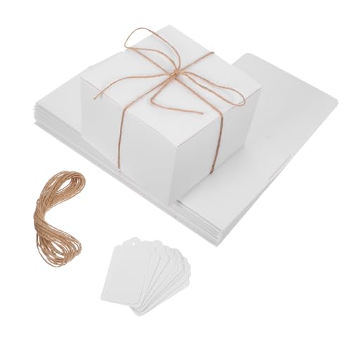 BCOATH 10個白カー ボックス 麻紐付き 空白タグ付 小型プレゼント用 四角形