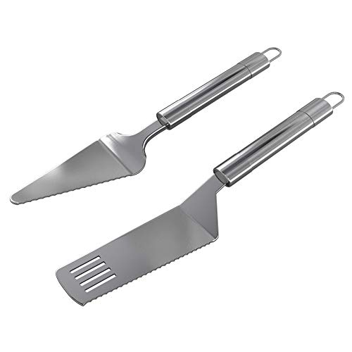 Stainless Steel Pie Server Set - Serrated Spatula and Cake Cutter with Elegant Ergonomic Handles for Cutting and Serving Desserts Brownies Lasagna