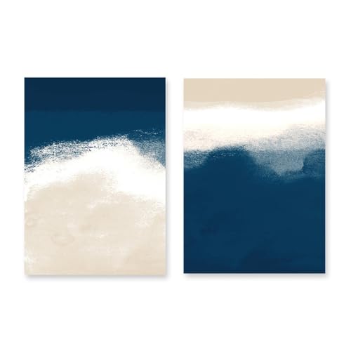 Peintures sur toile aquarelles bleu marine et beige 50x70cm WUHBCZ duo de posters non encadrés