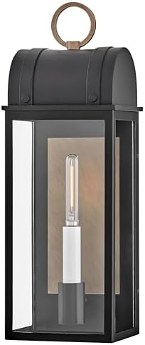 Hinkley Campbell Medium Wall Mount Outdoor Lantern, Clear Glass, Aluminum, Black Finish and Burnished Bronze Accents