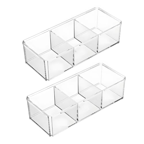 2 Pcs Tea Bag Organizer, Clear Plastic 3 Compartment Tea Box, PET Tea Storage Solution, 9.2 x 3.7 x 2.5 in / 23.3 x 9.5 x 6.3 cm, Desktop Organizer Box for Vanity and Countertop - Image 5