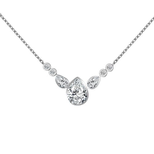 Grewod Stylish Necklace Women Platinum 950 Teardrop Moissanite Pendant Necklace