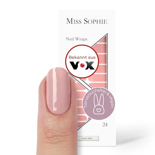 Original Miss Sophie Nagelfolien Sugar Babe I 24 ultra-dünne Nagellack-Streifen einfarbig in Nude I Für Finger- & Fußnägel I Hält auf Natur- sowie lackierten, Acryl-, Gel- & Shellac-Nägeln