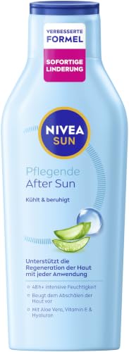 NIVEA SUN Pflegende After Sun Lotion Körperlotion mit hautberuhigender Wirkung nach dem Sonnenbad After Sun mit Bio-Aloe Vera Vitamin E & Hyaluron für 48h Feuchtigkeit (400 ml)