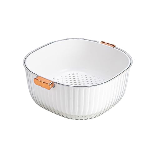 NiuLumea Scolapasta per frutti di bosco con manici, colino per cucina, 25,5 x 25,5 x 11 cm, in plastica, lavabile in lavastoviglie, design ergonomico, bianco