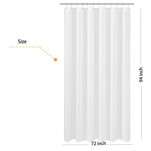 Image of N&Y HOME Extra Long Fabric Shower Curtain or Liner 72 x 94 inch, Hotel Quality, Washable, White Bathroom Curtains with Grommets, 72x94