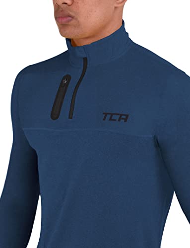 Tca Men's Fusion Pro Quickdry Long Sleeve Half-Zip Running Shirt - Deep Blue, Large #TOP2