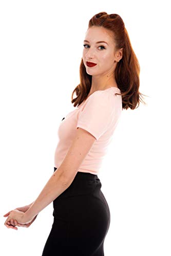 Ro Rox Doris Pinup Women’s Top - Vintage 1950S Blouse Top - Sweetheart Neckline & Short Sleeves - Machine Washable Rockabilly Ladies Top - Comfortable & Durable Retro Blouse, Baby Pink, S #TOP1