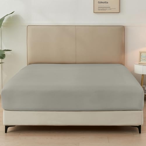 GOKOTTA Queen Fitted Sheet Only, 16-Inch Deep Pocket Queen Size Fitted Sheet with Elastic Corner Straps -Washed & Brushed Microfiber Polyester- Ultra Soft, Hotel Luxury, Non Slip, Wrinkle-Free - Grey