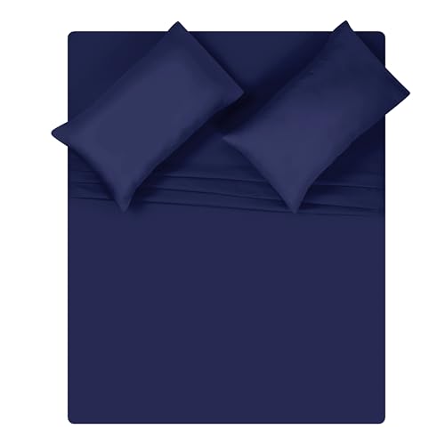 MyOwn King Sheet Set - Double Brushed Microfiber Bedding Set, King Size - 4 Piece, Deep Pocket, Ultra Soft, Easy-Fit, Wrinkle Free, Quick Dry, Easy Care - Navy Blue