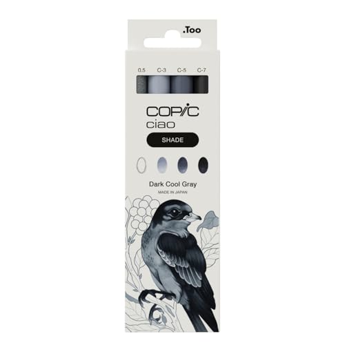 Copic Ciao Shade Set Dark Cool Gray, 3 Twin Marker mit einer mittelbreiten und einer Brush-Spitze, inkl. Multiliner Cool Gray 0,5 mm