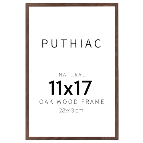 puthiac 11x17 Walnut Oak Wood Picture Frame - Minimalist 11x17 Poster Frame, 11"x17" Frame Wood, Natural Solid Wooden Picture Frames for Wall Art Photo and Prints (1 Pack, Walnut)
