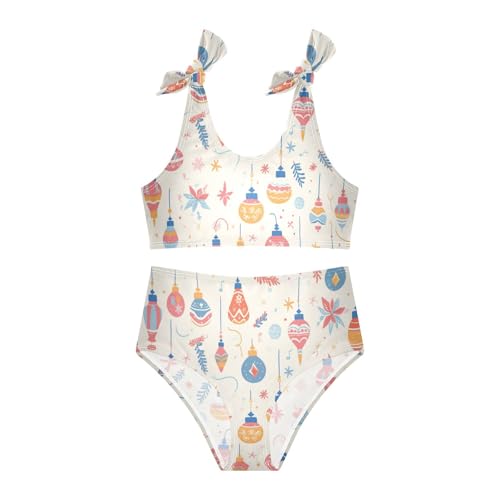KLL Colorful Christmas Light Bulbs Girls 2 Piece Bikini Set Scoop Neck Bathing Suit Swimwear Adjustable Strap3