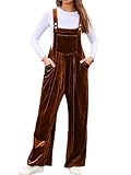 BerryGo Casual Velvet Sleeveless Loose Jumpsuits Dressy One Piece Wide Leg Overalls Fall Long Pant Rompers With Pocket For Women Orange Medium