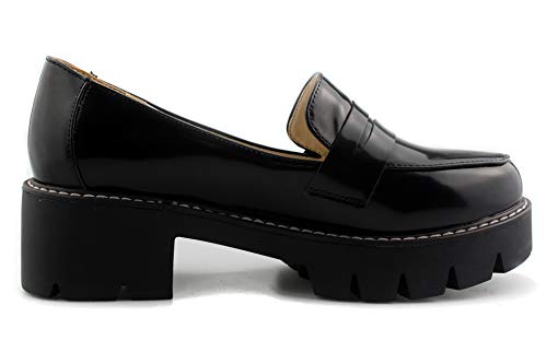 Sungtin Women's Slip-on Platform Loafers Chunky Mid Heel School Uniform Goth Shoes Oxford Pumps3