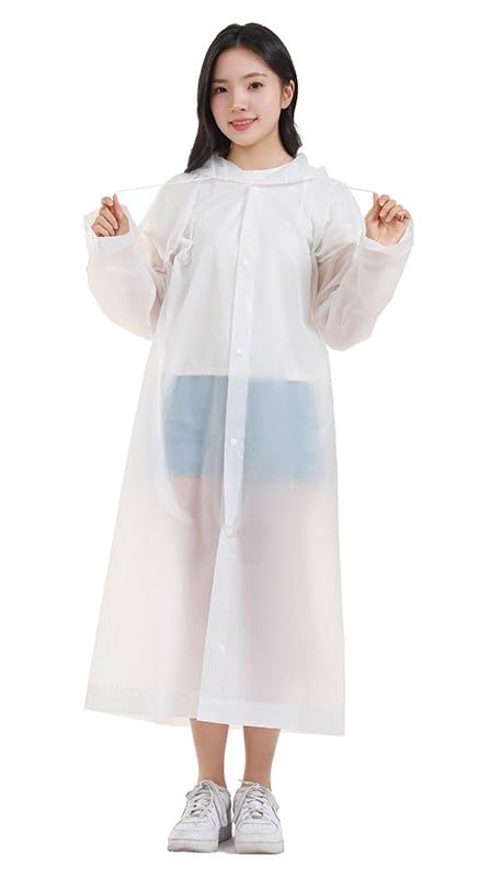 Image of Rain Ponchos for Adults, Reusable PEVA Rain Coats for Women Men Waterproof Lightweight Long Rain Jackets with Hood