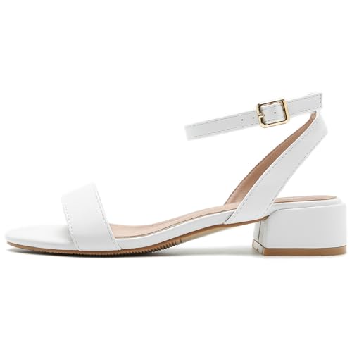 Image of Women's Ankle Strap Sandals, Low Block Heel, Open Toe Summer Dress Shoes with Buckle Closure