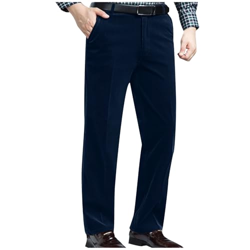 Cambkatl Men's Straight Leg Corduroy Dress Pants Zipper Button Closure Vintage Business Casual Suit Pants with Pockets