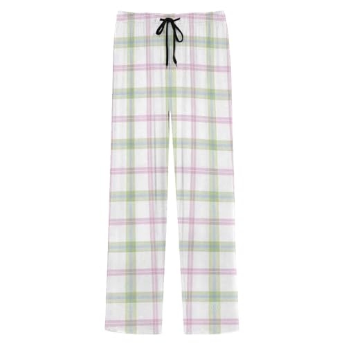 Plaid Pj Pants for Men Lounge Pjs Bottoms Lightweight Elastic Waist Pajama Pants with Pocket Loose Fit Trousers4