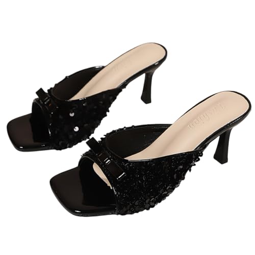 Sandales à talons aiguilles paillettes femme bout ouvert fin des pieds douloureux