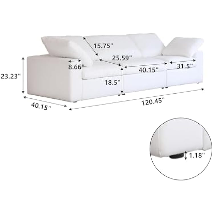 JACH Modular Sectional Sofas for Living Room, Deep 3-Seats Convertible Couch, Cushion Covers Removable, Modern Cloud Sectional Couches for Apartment (White)