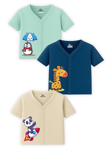 Image of Kidbee Baby Front-Open Cotton Jabla /Top, Full Sleeve, Unisex, Months, Pack of 3