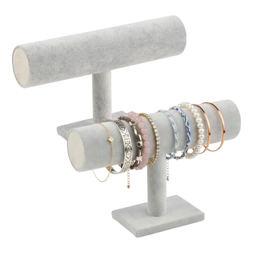 Ziyonix 2 Piezas Soportes de Joyas Terciopelo Gris, Organizador de Pulsera, Expositor Joyas en Forma de T, Soportes de Exhibición para Pulsera Collares Relojes