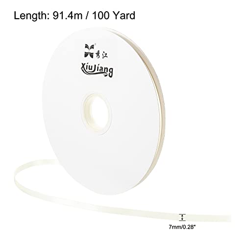 PATIKIL 0.28 Inch Wide 100 Yards Satin Ribbon, Double Face Solid Crafts Roll for Party Home DIY Wrapping Decoration Beige - Image 2