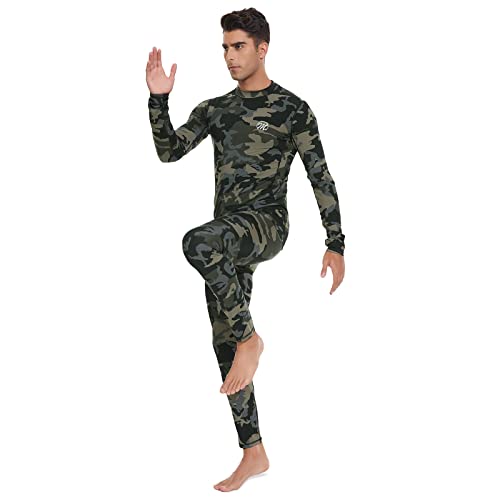 Meethoo Men’s Thermal Underwear Set, Compression Base Layer Sports Long Johns Fleece Lined Winter Gear Running Skiing, Camo, Small #TOP1