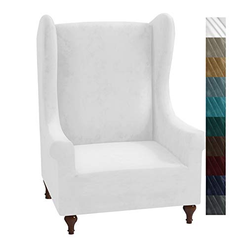XINEAGE 1 Piece Velvet Wingback Chair Slipcover Stretch Wing Chair Cover Non Slip Furniture Protector with Foam Rods for Living Room (Wingback Chair