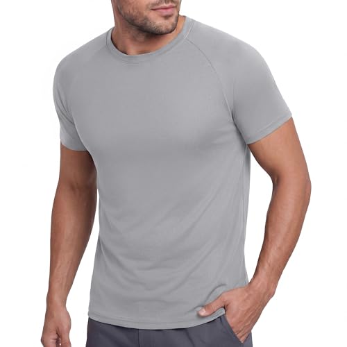 Image of BOOJO Workout Mens Shirts - Casual Black Quick Dry Moisture Wicking T-Shirts Crew Neck Short Sleeve for Gym Athletic Running