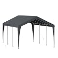 Carport 12x20 Heavy Duty Portable Garage,Galvanized Frame Carport Canopy,Portable Garages and Shelters with 8 Leg&4 Wind Rope,Car Tent Garage with All-Season Tarp for Truck Boat,Without Sidewall,Grey