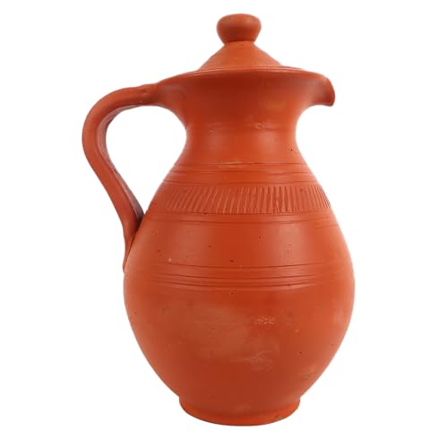 KSI Clay Water Jug – 2 L Terracotta Water Jug with Lid & Handle | Mitti Ka Surahi for Drinking Water | Handmade Mud Pot Pitcher | Naturally Cools, Purifies & Balances pH, Eco-Friendly & Chemical-Free