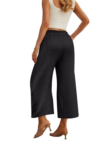 Womens Wide Leg Capri Pants Summer Palazzo Dressy Casual Pant Beach Loose High Waist Lounge Trouser with Pockets3