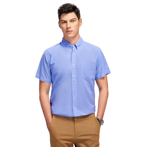 Men's Oxford Dress Shirt Short Sleeve Button Down Shirts Business Casual with Chest Pocket for Gifts - Image 2