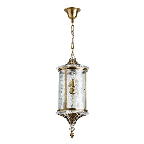 Chiaro 802011104 Outdoor Pendant Light Antique Brass Colour Clear Glass IP44 for Patio or Porch Antique Classic Style 4 x 6W E14