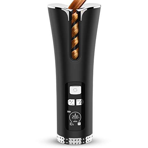 Automatic Curling Iron, Xpreen Cordless Hair Curler - Auto Rotating Ceramic Hair Curler with 3 Temperature & 4 Timer Settings, Auto Curling Wand Portable Rechargeable for Hair Styling