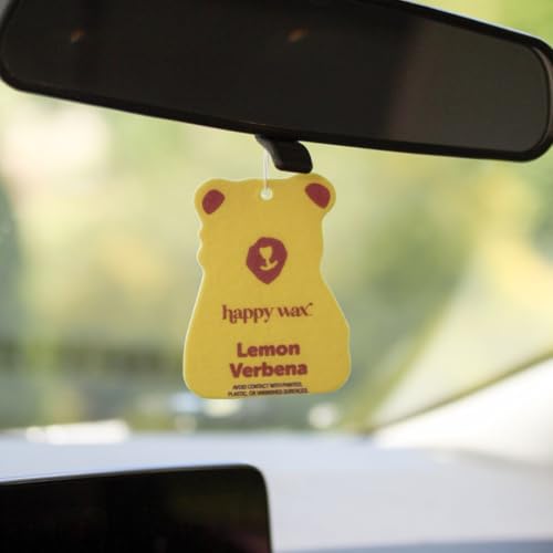 Image of Happy Wax Lemon Verbena Hanging Car Cub Air Freshener - Scented and Infused with Natural Essential Oils - Cute 4-Pack