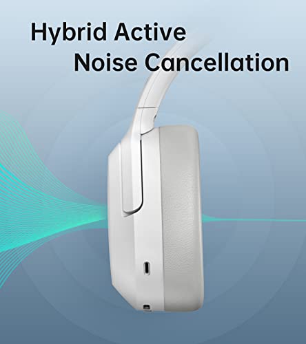 Image of Edifier W820Nb Hybrid Active Noise Cancelling Over-Ear Headphones - White - Over Ear with Wireless Connection